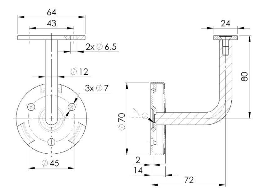 Handlaufträger aus Edelstahl Flach - Rosette