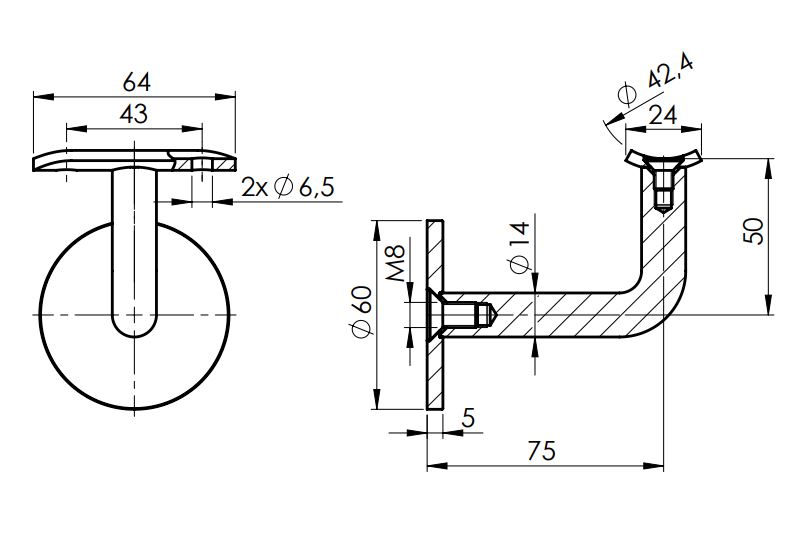 Handlauf-Set aus Eiche 1000mm - Behandlungen: Natürliches Öl