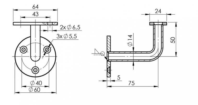 Držiak madla nerezový pre  LED madlo
