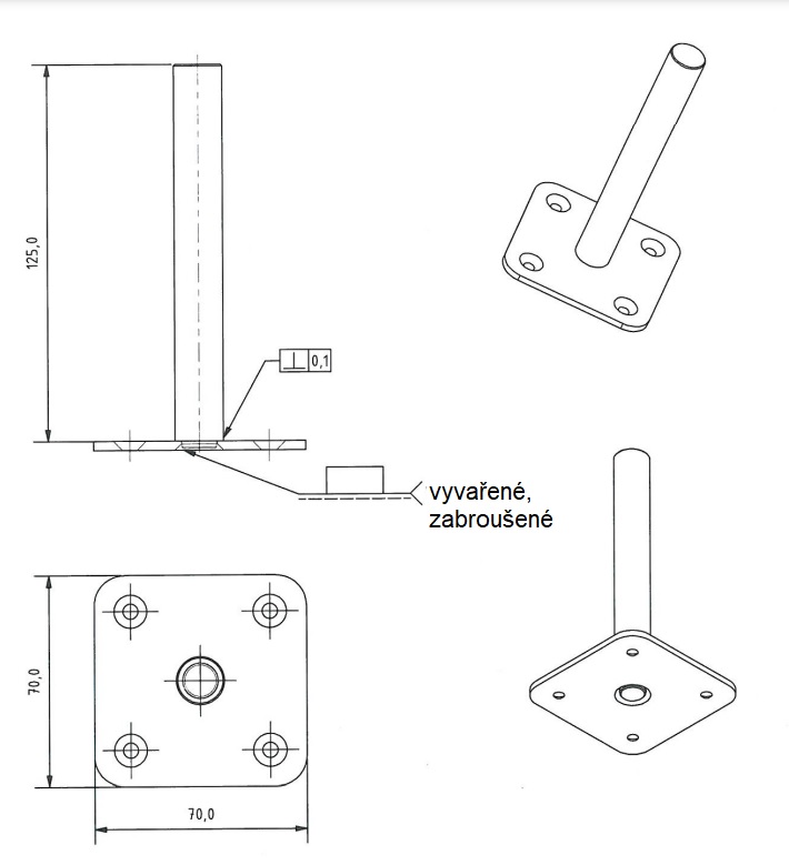 Fuß für Antrittspfosten 70x70x125